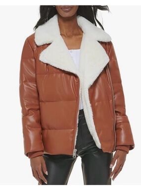 Levi's Chestnut Brown Faux Leather Puffer Jacket. Like new! This is a big size S
